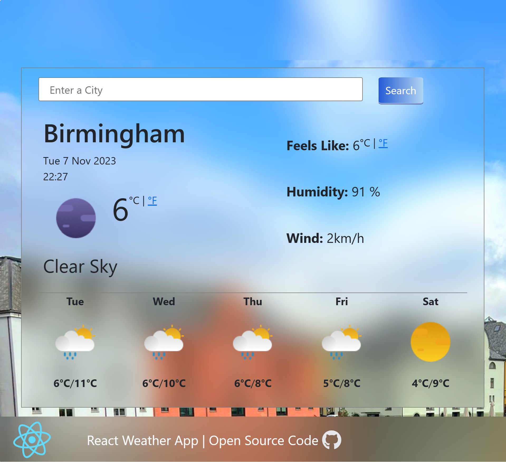 image of React weather app