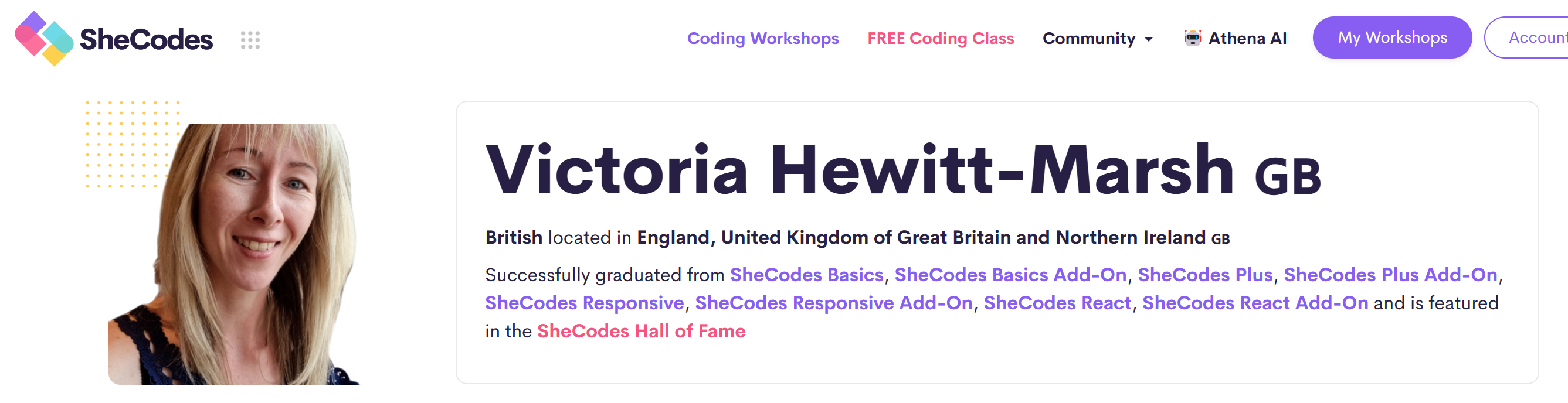 preview image of Victoria's SheCodes profile